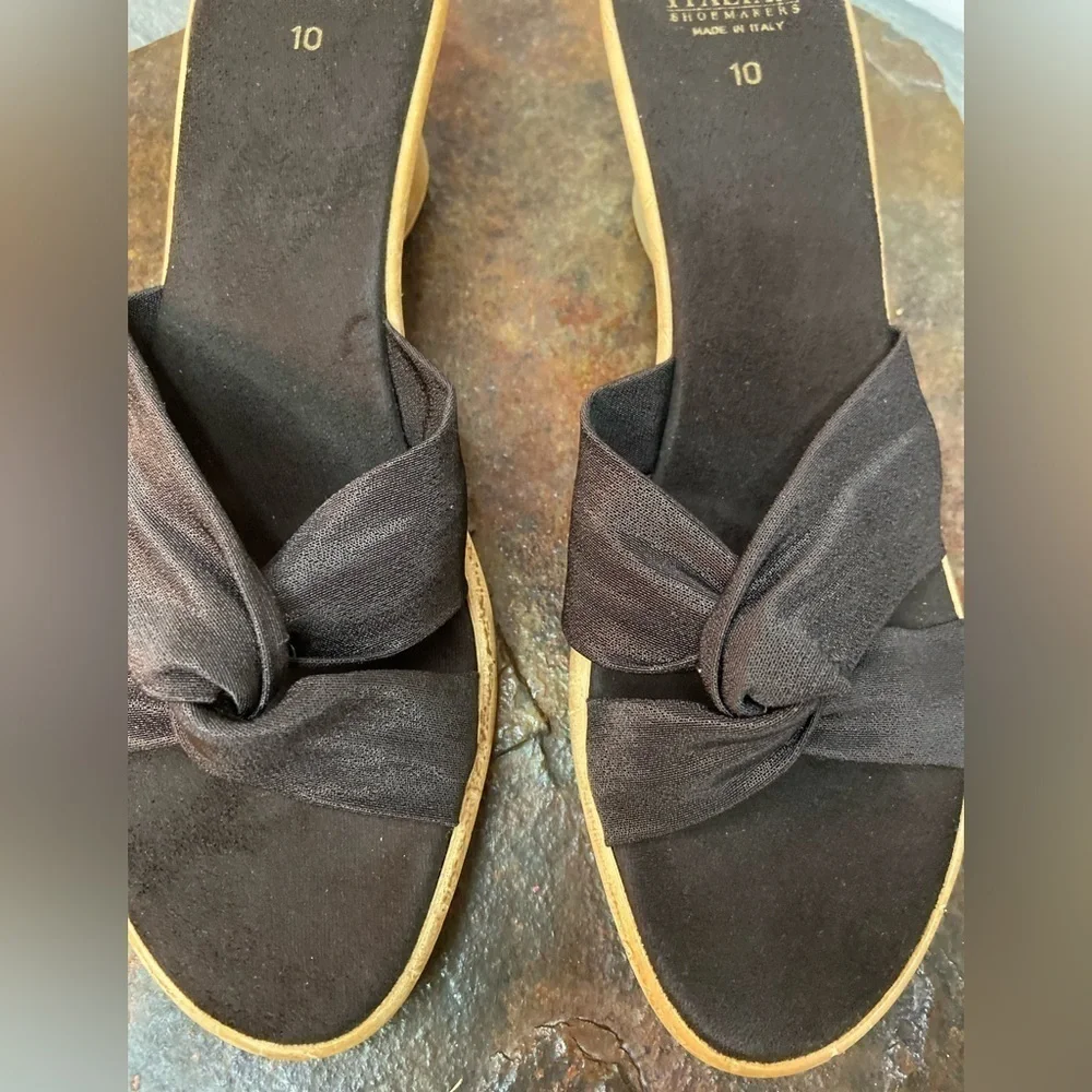 Italian Shoemakers~Dark Brown Shimmery Twist Fabric Wedge Slip-On Sandal~Size 10